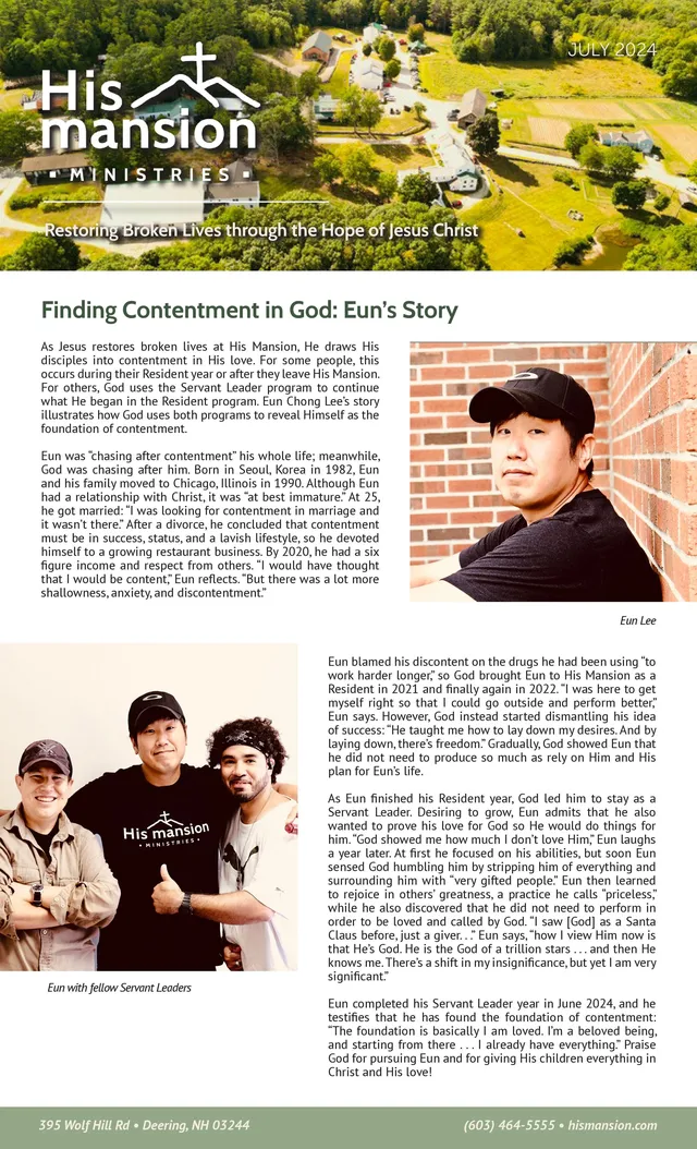 Page 1 of 2 of the printed Finding Contentment in God: Eun’s Story