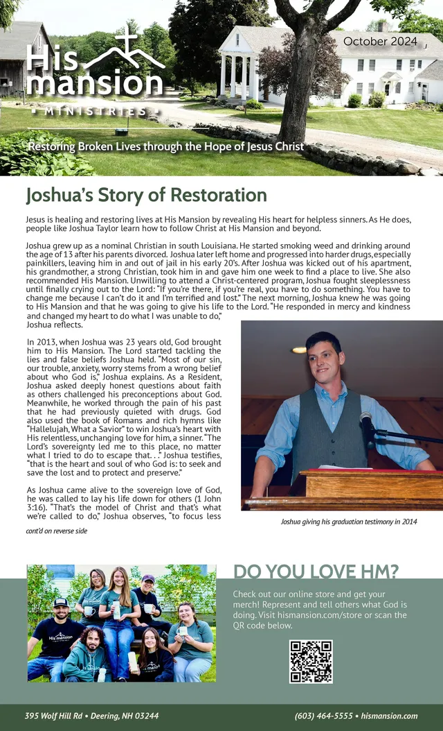 Page 1 of 2 of the printed Joshua's Story of Restoration