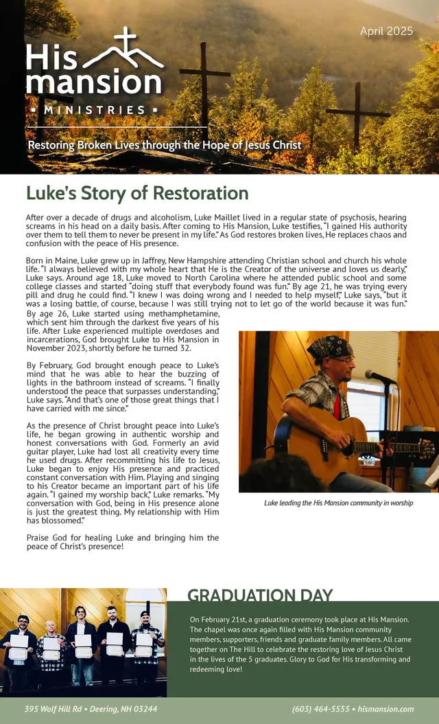 Page 1 of 2 of the printed April 2025 Newsletter