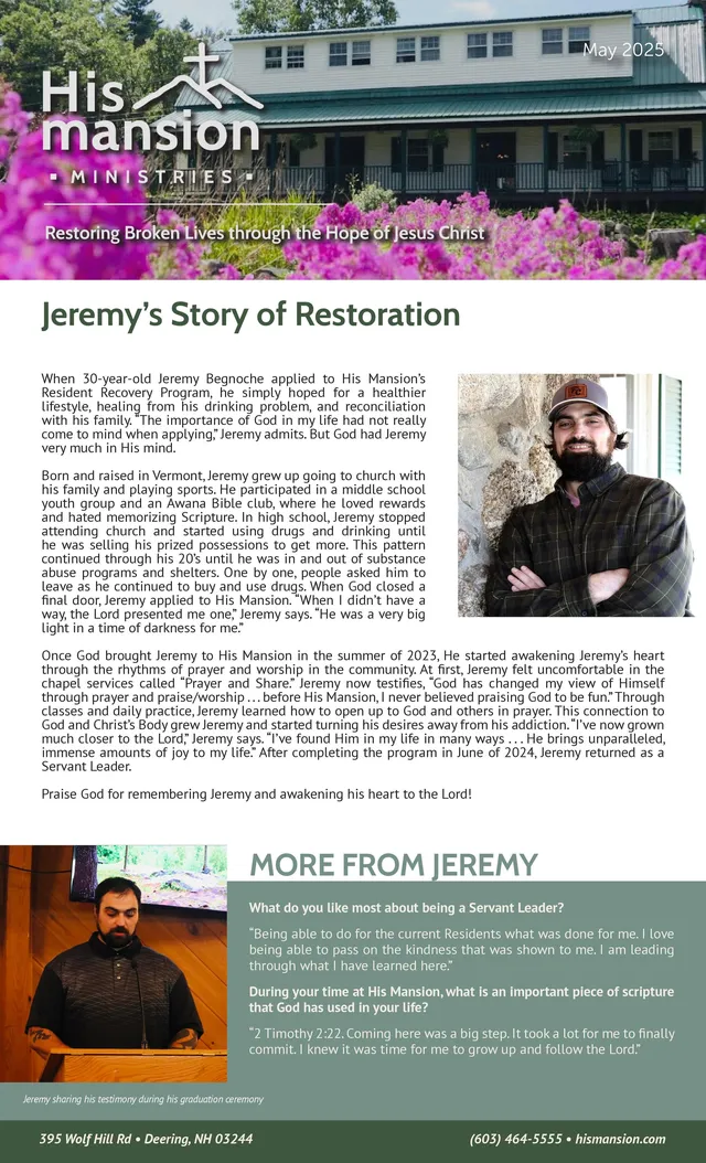 Page 1 of 2 of the printed May 2025 Newsletter