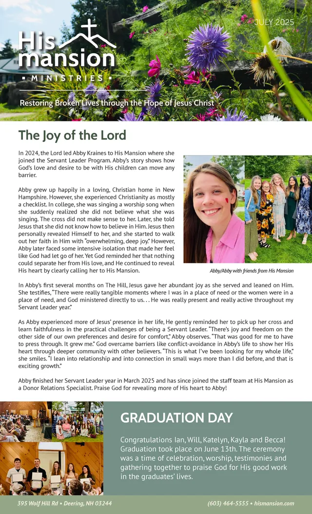 Page 1 of 2 of the printed July 2025 Newsletter