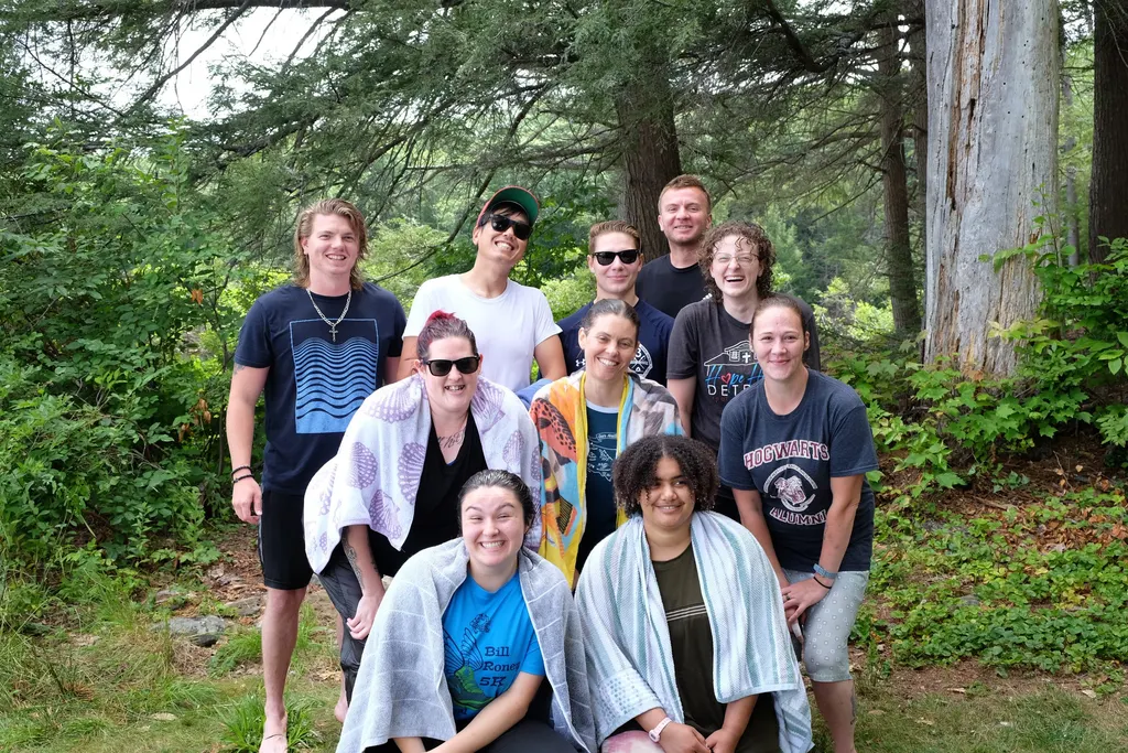 The men and women after their baptism in the Deering Resevoir.