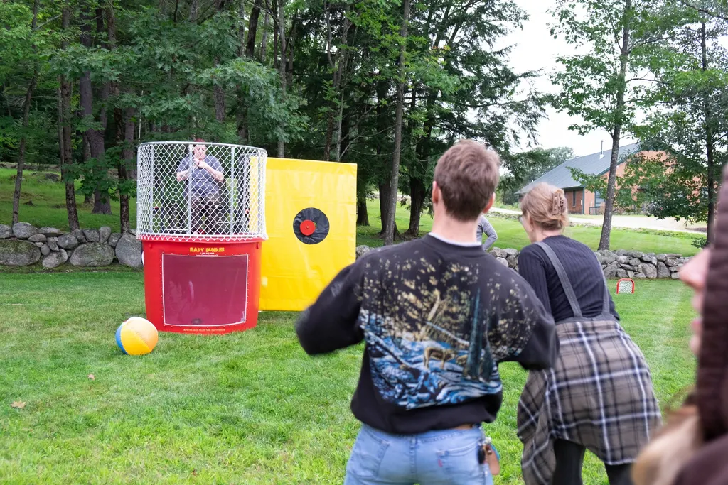 Staff members enjoying the dunk tank